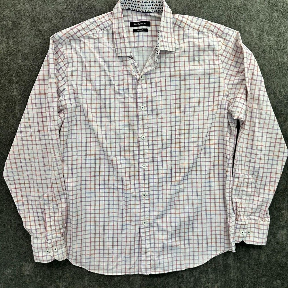 Bugatchi Classic Fit Button Down Men's Shirt Colorful Pattern Details to Cuff